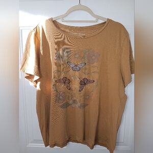 Lucky Brand Women's Mustard Yellow Top with Butterfly Motif